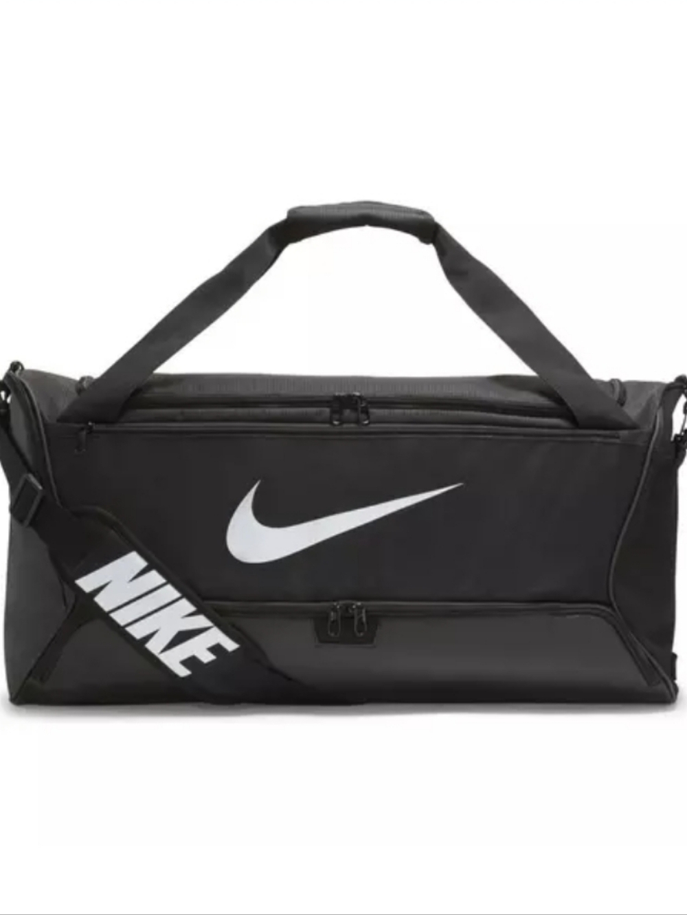 NEW Nike Black Duffel Bag with White Swoosh and Logo